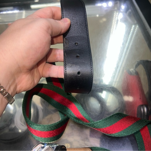 Gucci Green and Red Web Belt with Silver Buckle - Picture 5 of 7
